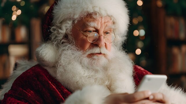 Santa Claus using a smartphone - Powered by Adobe