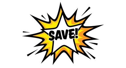 Comic Book Style Save Explosion with Yellow and Orange Accents