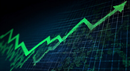 Fluorescent green arrow symbolizing positive progression in dynamic market charts