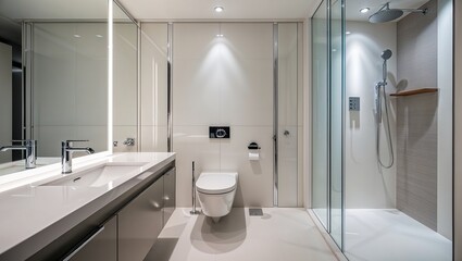 Chic bathroom design showcasing modern glass shower and fixtures.