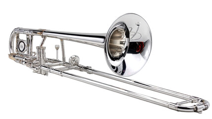 Obraz premium Polished chrome trombone angled view