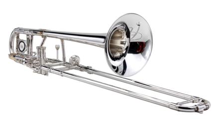 Polished chrome trombone angled view