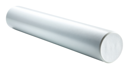White cylindrical foam roller on white background, studio shot, for fitness