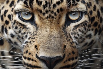 Obraz premium Intense Gaze: Close-Up Portrait of an African Leopard Showcasing its Wild Expression and Striking Eyes