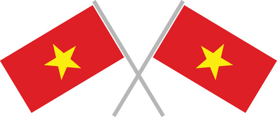 Two crossed Vietnamese flags displaying a red background with a yellow star symbol. EPS-10.