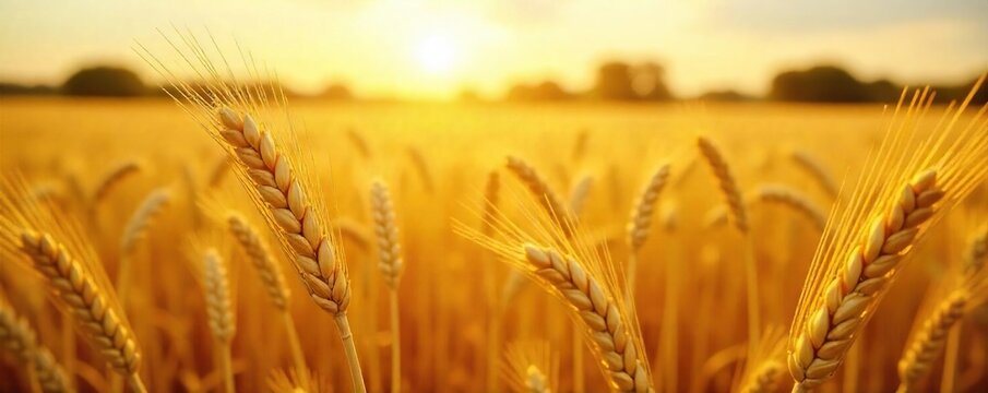 Golden barley field ready for harvest, sunlit stalks swaying gently in the breeze Abundant crop, ripe and ready for reaping Agricultural scene, rural landscape , harvesting, agricultural land