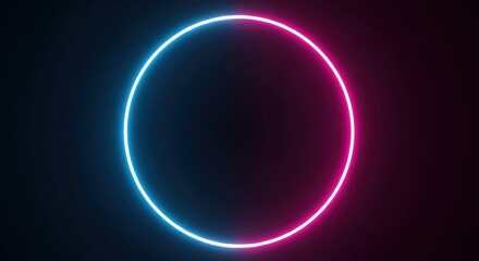 Glowing neon circle: futuristic blue and pink light on black background