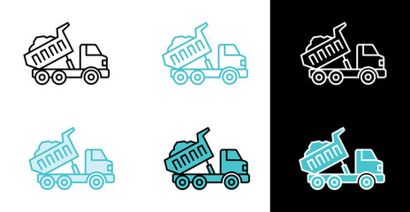 Construction truck for building and material delivery icon in line and fill style