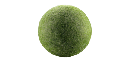A perfectly spherical, vibrant green sphere resembling a ball of grass.  Its surface texture depicts short, fine grass blades