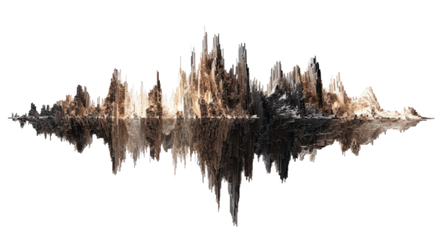 Abstract waveform graphic with muted brown tones.  A horizontal, stylized audio waveform illustration.  Variations in brown and grey shades depict complex audio patterns, with peaks and valleys.
