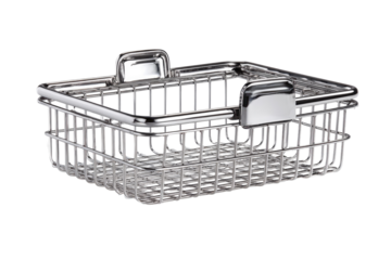Rectangular, stainless steel wire basket with handles