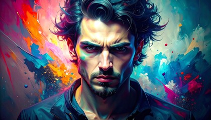 Portrait of a man with vibrant abstract background