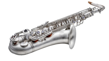 Obraz premium Polished silver alto saxophone, angled view