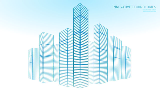 Skyscrapers city skyline concept. Urban buildings metropolis architecture design illustration. Real estate construction finance business. Light blue background linear style vector - Powered by Adobe