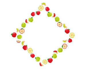 りんごと青リンゴ 水彩手描きイラスト 上品なフルーツフレーム 秋のチラシ・ポスター・Webデザインに使える装飾イラスト素材