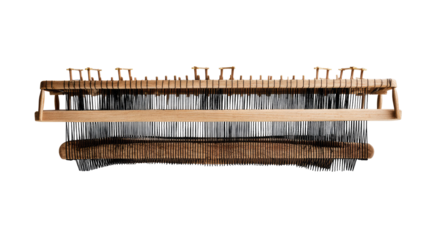 Antique wooden loom, dark warp threads