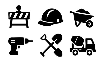Set of icons related to construction vector 