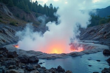 Ethereal mineral-rich steam rises from a geothermal vent, creating a mystical, otherworldly atmosphere Perfect for spa, wellness, or geological concepts , smooth, hot springs, geyser