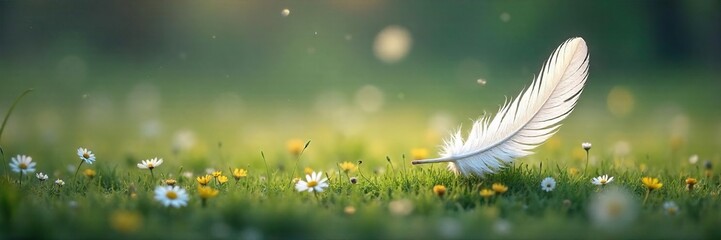 Soft, delicate feathers drift gently to the ground, creating a serene and ethereal scene Perfect for nature, tranquility, and dreamlike imagery , light, float
