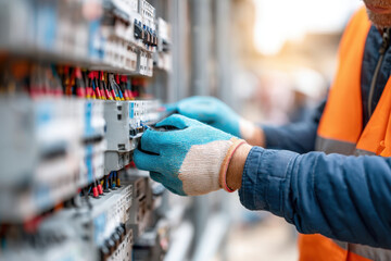Technician working on electrical panel