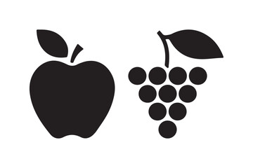 Simple silhouette of an apple and a bunch of grapes
