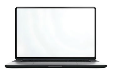laptop with a blank screen mockup isolated on a transparent background, in white color, png file, high resolution, and highly detailed