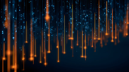 Abstract Digital Data Stream glowing orange lines fuuristic technology backgrond binary code modern netwrk design elegant dark blu backdrop high tech