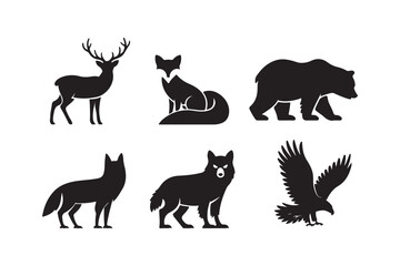 Silhouettes of north american wildlife animals in a grid layout
