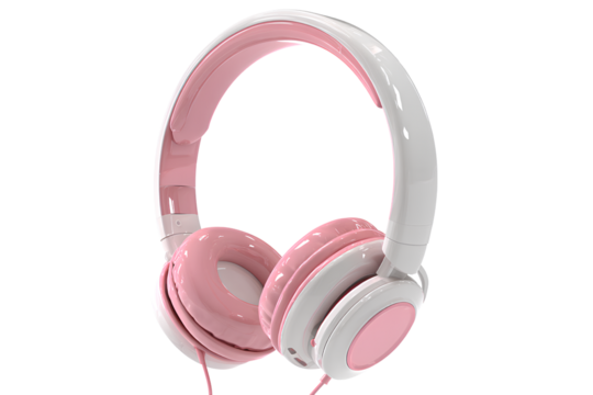 white and pink headphones, product photography, isolated on a transparent background, png - Powered by Adobe