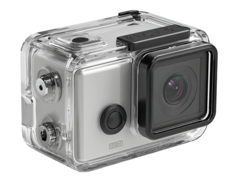 Clear protective case for a small, silver action camera