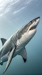 Fototapeta premium Powerful gray shark swimming underwater great white