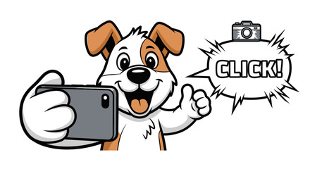 Happy Cartoon Dog Taking a Selfie with Smartphone