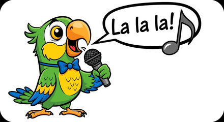 Singing Parrot with Microphone and Speech Bubble