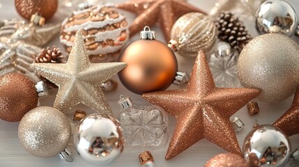 Artistic Holiday Star Ornaments and Glass Ball Display with Festive Essence