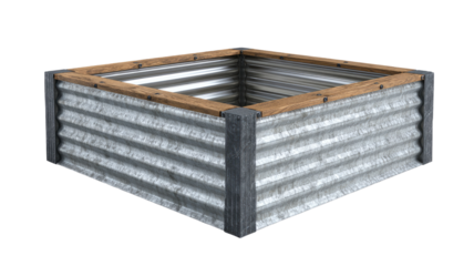 Square metal garden planter with wood trim