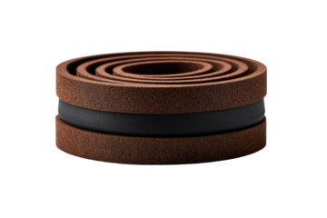 Stacked, concentric rings of terracotta-brown material, featuring a dark band