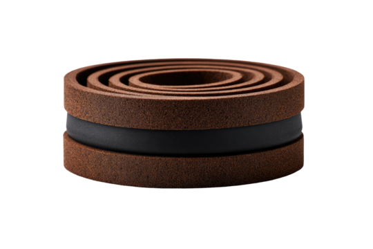Stacked, concentric rings of terracotta-brown material, featuring a dark band