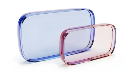 Two translucent rectangular objects isolated on white background