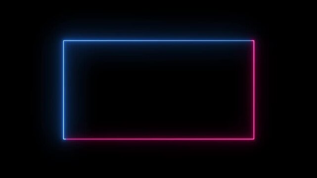 Neon Rectangle Border red and blue neon rectangle frame. abstract neon saber background. Animated Rectangle neon glowing frame 4k video laser show looped animation.