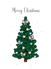 Christmas tree drawn in by hand. Vector tree . New Year's and Christmas. Holiday card .