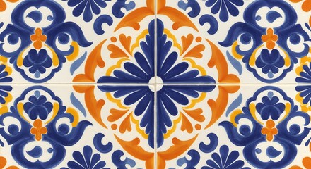 Vibrant Mexican Talavera ceramic tile pattern with colorful symmetry and geometric floral details for backgrounds