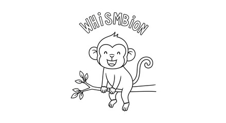 Happy Cartoon Monkey Sitting on Branch