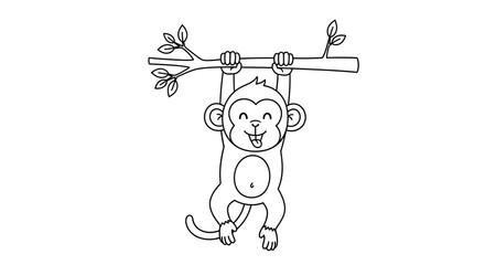 Happy Cartoon Monkey Hanging from a Branch