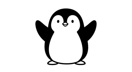 Cheerful Black and White Cartoon Penguin Illustration