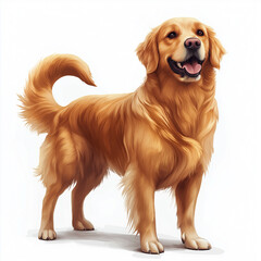Golden Retriever Dog Standing Isolated on Transparent Background. Adorable Golden Retriever Dog Standing Side View Isolated PNG.