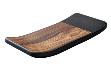 Wooden tray with dark gray edge, curved design