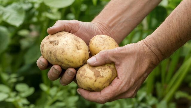 dirty hands pick potatoes