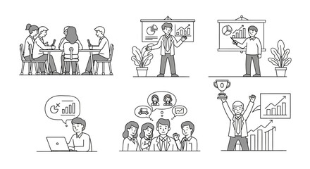 Business Team Collaboration and Success Illustrations