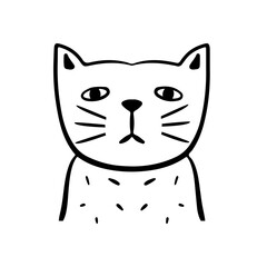 Sad cat line art vector illustration. Simple, hand-drawn design with a feline face.