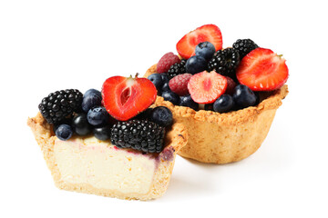 Delicious berry pies isolated on white background, closeup